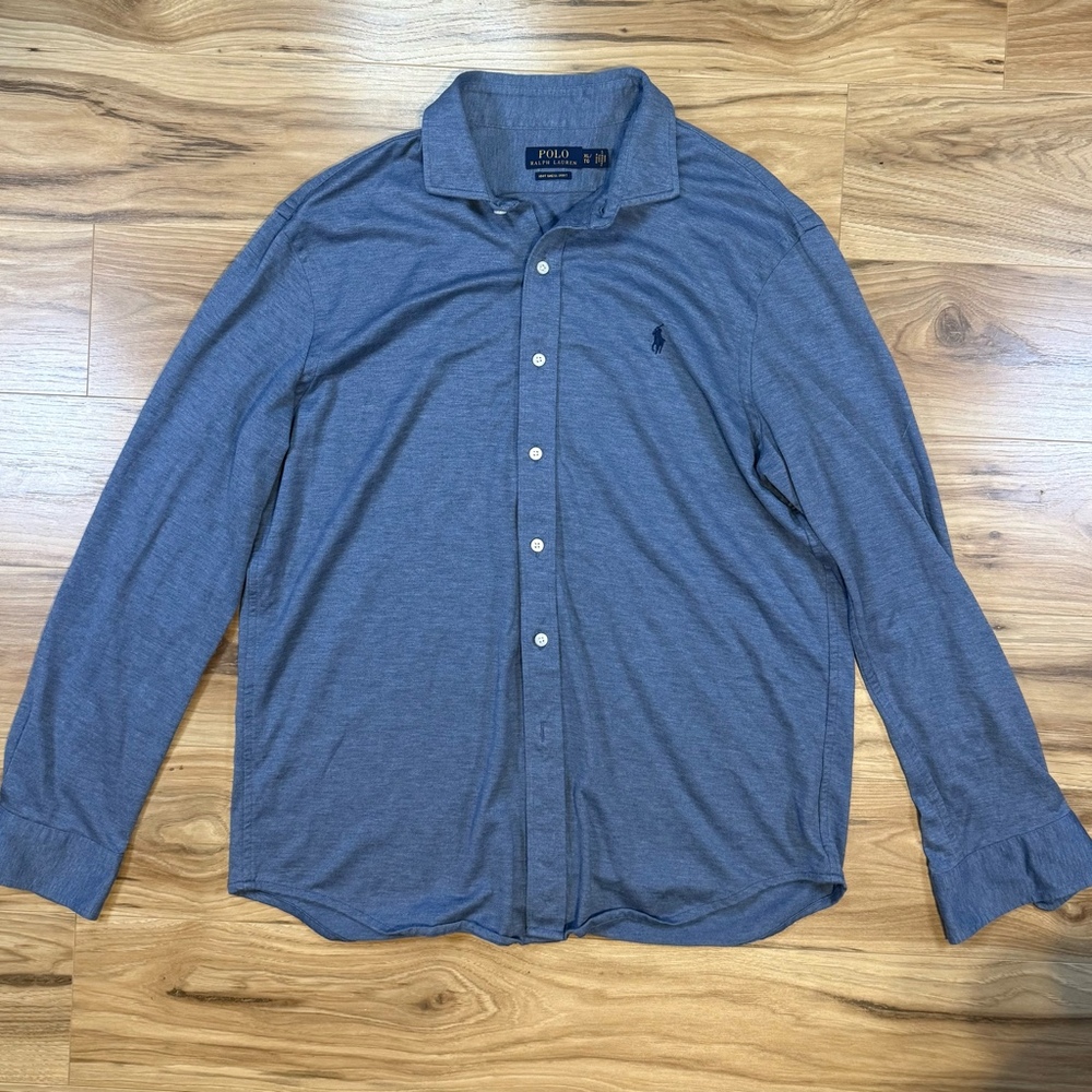 Polo Ralph Lauren Mens XL Blue Knit Dress Shirt Long Sleeve